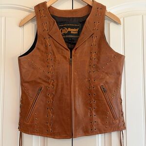 Daniel Smart NWT Women's Brown Zippered Leather Motorcycle Vest w/ Lace Size Sm
